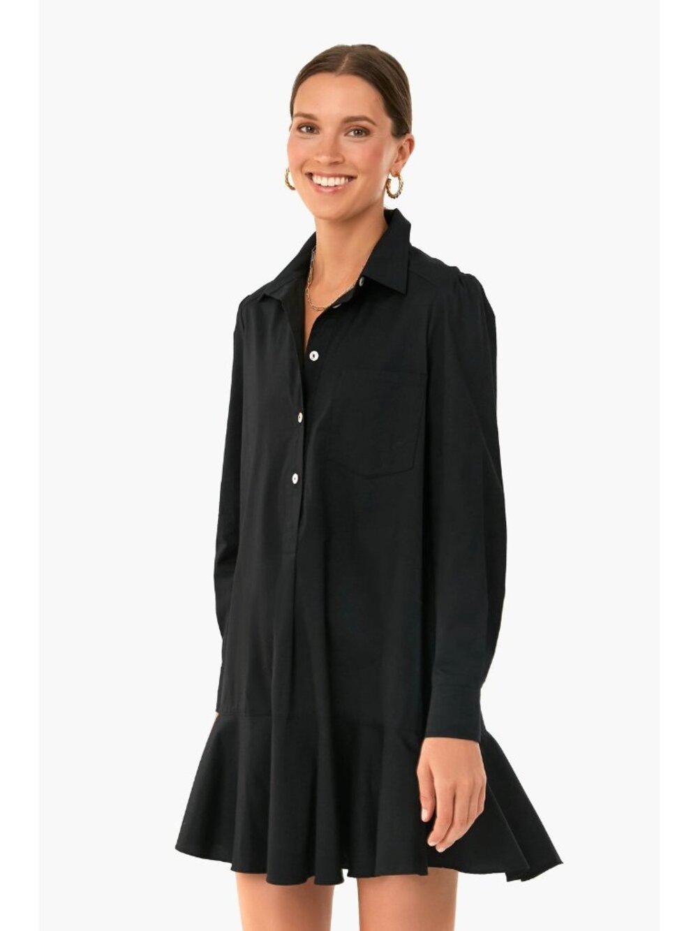 Tuckernuck Women's Black Callahan Shirt Dress Ruffle Hem Swing Style sz M NWOT
